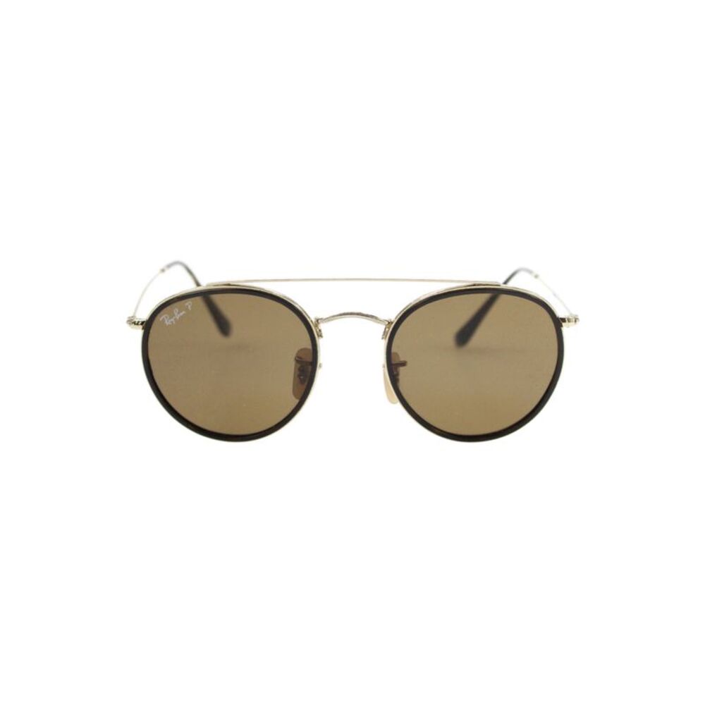Ray Ban Womens RB 3647-N Rounded Sunglasses Gold Tone Black Brown